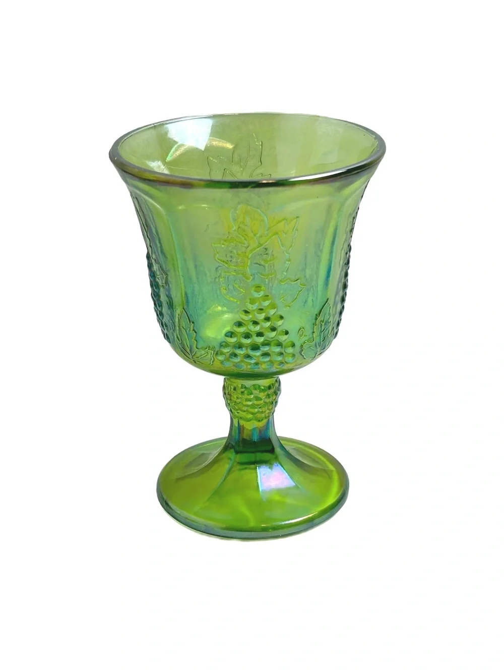 Vintage Indiana Green Iridescent Carnival Glass Goblet